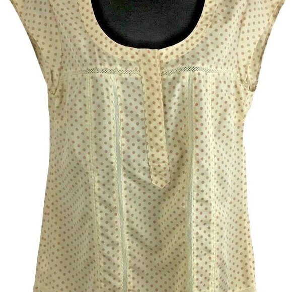 EDDIE BOWER USA Cap Sleeve Scoop Neck Hidden Buttons Tan Tunic Blouse Med NWT - Picture 1 of 8